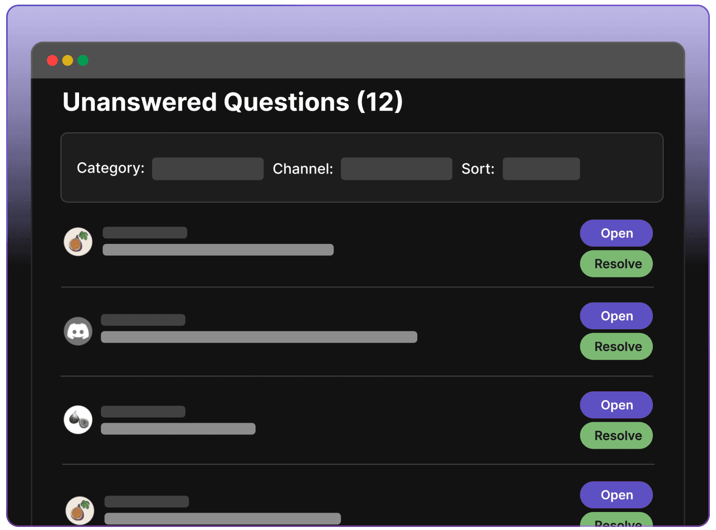 Pluno support portal displaying all unanswered community questions for efficient monitoring and timely responses.