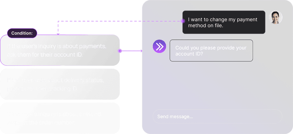Pluno platform interface displaying simple, natural language-based workflow setup for efficient customer support automation.