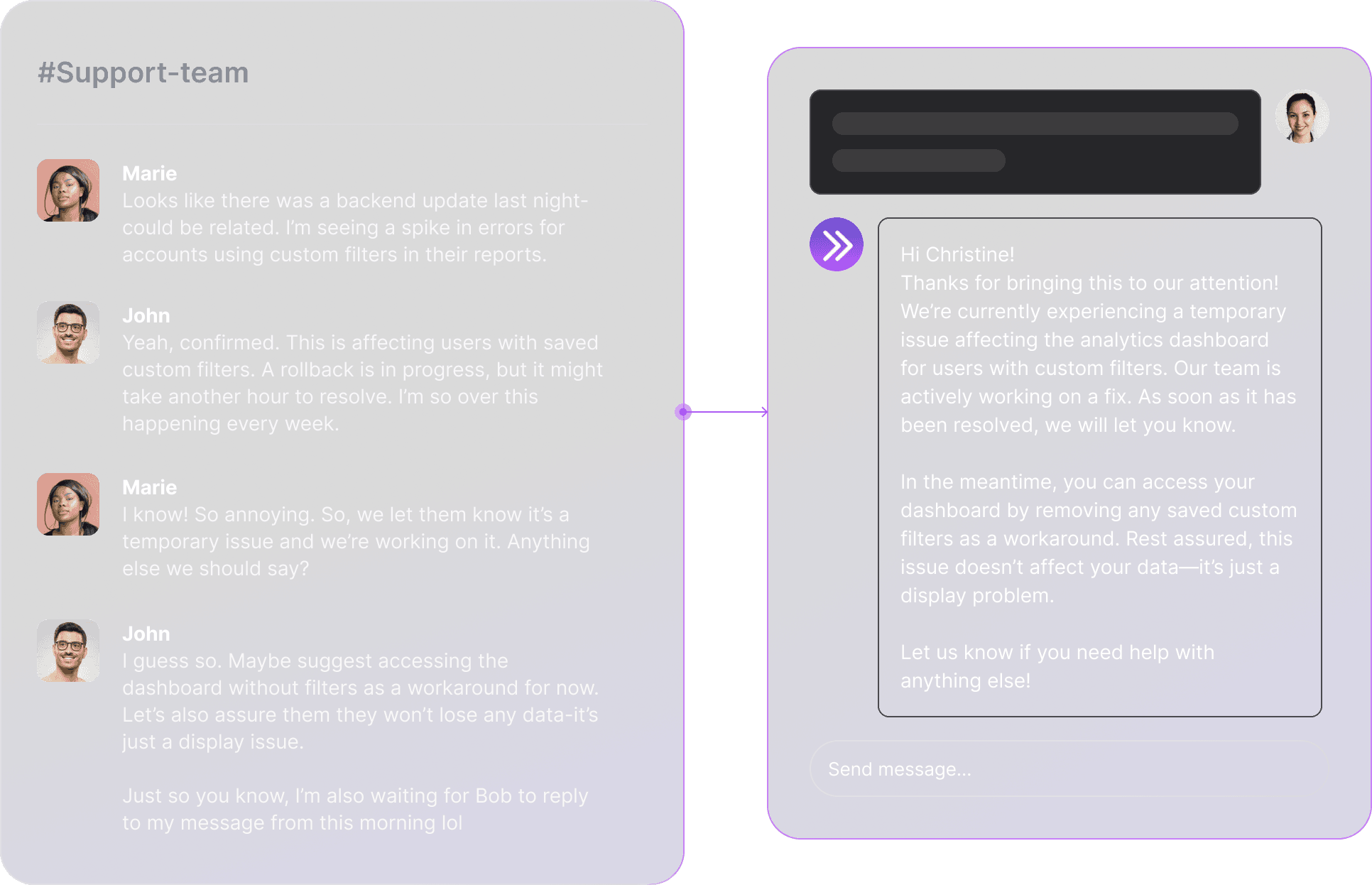Pluno AI platform using smart filtering technology to deliver personalized, relevant information to customers, enhancing support efficiency.
